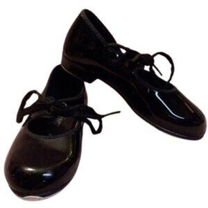 Dance Time 9 Kids Black Patent Leather Tap Shoes Laces